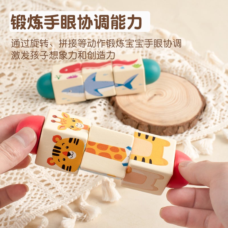 Children'S Wooden Rotating Cognitive Puzzle Early Education Animal Puzzle Flat Building Blocks Enlightenment Parent-Child Desktop Early Education Toys - Image 3